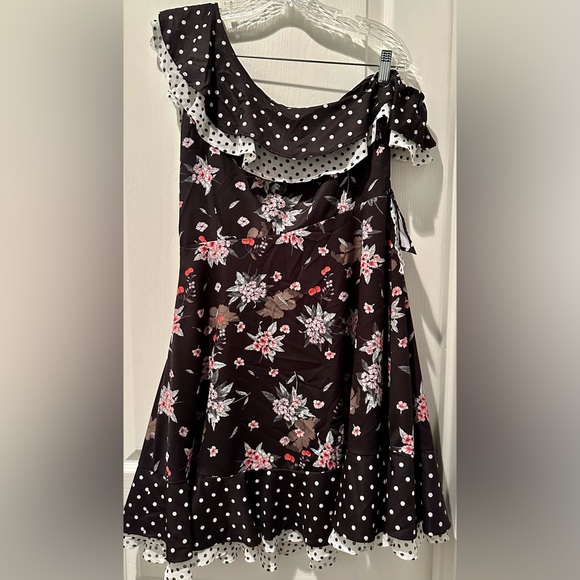 Anthropologie | LEA & Viola Whimsical Polka Dot & Floral One Shoulder Mini Dress - Picture 6 of 8